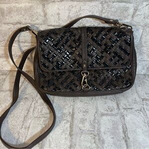 Clare Black‎ & Brown Woven Leather Crossbody Satchel Purse